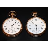 Two Open Faced Pocket Watches, White Enamelled Dials, Roman Numerals With Subsidiary Seconds, 1 Tick