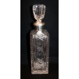 Cut Glass Decanter, Silver Collar Marked 320 & Star