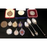 Mixed Lot Comprising 4 Silver Medals, Boxed Silver Medallion, Royal Mint 2002