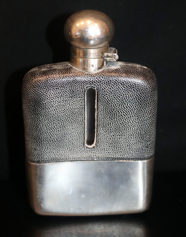 Early 20thC Hip Flask, Leather Clad With Silver Plated Removable Base Cover, 1/4 Pint - Image 4 of 6