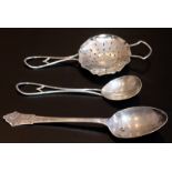 Small Mixed Silver Lot Comprising A Silver Strainer And Spoon, Both Fully Hallmarked For