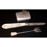 Small Mixed Silver Lot Comprising A Mother Of Pearl Handled Fruit Knife, Fully Hallmarked