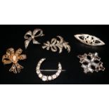 6 Silver Brooches To Include A Filigree Cameo Stamped 15CE 900, Silver & Marcasite, Celtic Knot Etc.