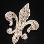 Antique Diamond Cluster Brooch, Fleur De Lys Form, Milgrain Set