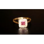 Ruby And Diamond Antique Cluster Ring, Central Ruby Surround By Round Cut Diamonds