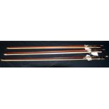 Three Antique Violin Bows, Unmarked.