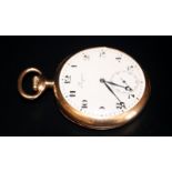 14ct Gold Longines Open Faced Pocket Watch, White Enamelled Dial, Arabic Numerals