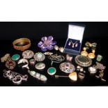 Mixed Lot Of Costume Jewellery To Include Brooches, Bangle, Earrings, Ring, Necklaces