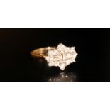 18ct Gold Diamond Cluster Ring, Set With Three Central Baguettes Surrounded By Round Modern