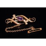 Antique 9ct Gold Amethyst And Seed Pearl Brooch, Stamp 9ct To Reverse