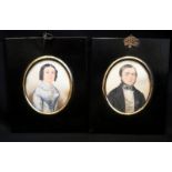Pair Of Early 19thC Portrait Miniatures Painted On Paper