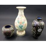 Pair Of Enamelled Japanese vases Together With a Satsuma Vase, tallest 10 Inches