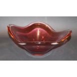 Paul Kedelv art glass bowl for Flygsfors, etched mark to the base, Length 12 Inches