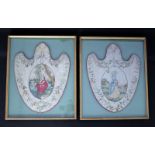 Pair Of Framed Georgian Silk Screens, Finely Worked, Each With Central Panel Depicting A Lady