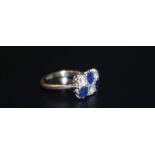 Antique 18ct Gold Sapphire And Diamond Cluster Ring, Two Rows Of Alternating Sapphires