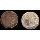 1885 & 1889 Silver Dollars, Two American Silver Morgan Dollars