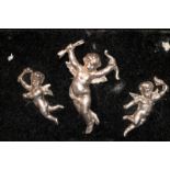 Keim Ltd London, Set Of Three Cast Silver Cherub Dress Clips, All Marked Keim