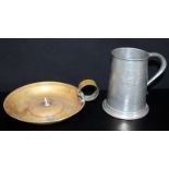 My Lady Pewter Hammered Tankard No. 205 Together With A Brass Candle Holder