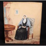 Early Victorian Naive Primitive Watercolour Drawing On Paper Of A Lady