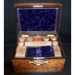 Ladies Walnut Travelling Vanity & Jewellery Box, The Hinged Lid Opens To