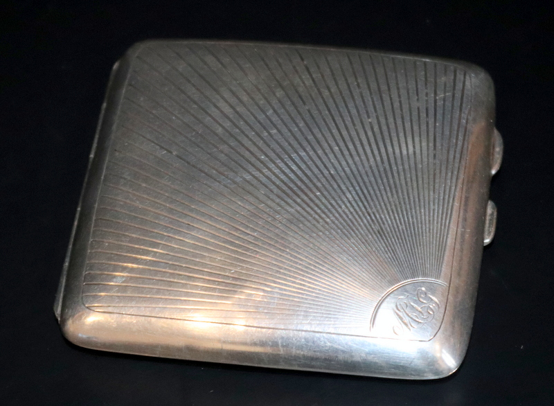 Solid Silver Cigarette Case, Sunburst Engraving To Front And Back, Fully Hallmarked For