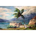 Anne Sudbury Oil On Canvas Laid On Board, Depicting A Jamaican Beach Scene, Dated 1950