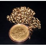 Victorian 1887 Half Sovereign In Mount With 9ct Gold Chain.