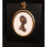 Fine Quality Antique Painted Silhouette Miniature On Paper Of A Refined Lady