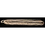Antique Four Row Graduated Natural Pearl Necklace, Gold Diamond Clasp.