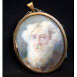 Fine Detailed Portrait Miniature On Ivory Of A Bearded Eccentric