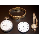 Small Mixed Lot Comprising A Silver Gents Pocket Watch, Pocket Watch Movement Stamped