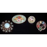 Collection Of 4 Brooches To Include 2 Micro Mosaic, 1 Stamped Italy, A Miracle Stone Set