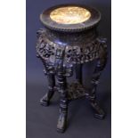 Chinese hardwood carved Urn Stand, Of Typical Form, Raised On Four Shaped Legs