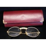 18ct Gold Cartier Glasses, Set With A Central Princess Cut Ruby Between Two Pear