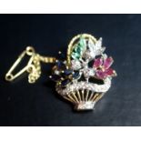 18ct Gold Gem Set And Diamond Giardinetto Brooch