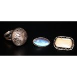 Small Mixed Silver Lot Comprising A Butterfly Wing Brooch, Mother Of Pearl Brooch And A Large Ring