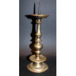 17thC Flemish Baluster Picket Candlestick With Drip Tray, On A Double Folded Base, Height 12 Inches