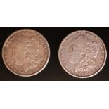 1884 & 1889 Silver Dollars, 2 American Silver Morgan Dollars