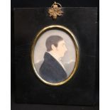 Georgian Miniature Portrait Painted On Paper Young Gentleman