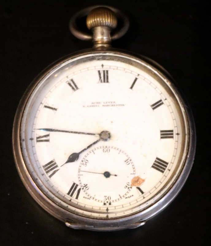 Gents Silver Pocket Watch, Acme Lever H Samuel Manchester, Exposed Winding Wheels