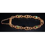 Victorian 15ct Gold Curb Bracelet, Links Set With Alternating Turquoise