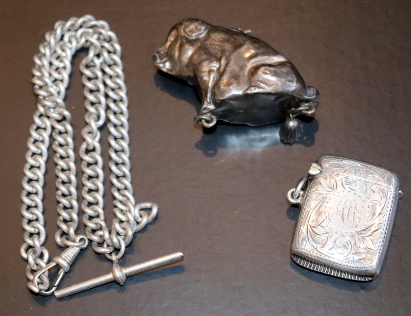 Small Mixed Lot Comprising A Silver Vesta Case, Foliate Engraved, Fully Hallmarked For