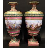 Pair Of French Sevres Vases, Continuous Painted Mediterranean Harbour Scene With Figures