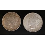 1922 & 1923 Silver Dollars, 2 American Silver Peace Dollars