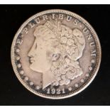 1921-D Silver Dollar, American Silver Morgan Dollar