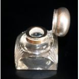 Art Deco Design White Metal Topped Cut Glass Inkwell