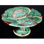 Victorian Majolica Comport With Moulded Leaf Design