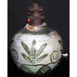 Studio Art Pottery, Hand Painted Globular Shaped Adapted Lamp