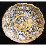 17thC Italian Majolica Footed Tazza, Collectors Label To Underside