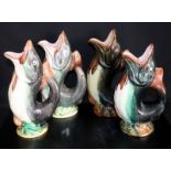 4 Victorian Majolica Fish Jugs, Wedgwood Type, Height